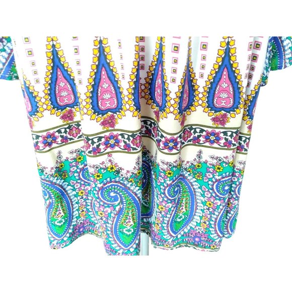 Umgee USA VNeck bell Sleeve Print Baby Doll Boho Peasant Dress style Tops M READ - Picture 5 of 16